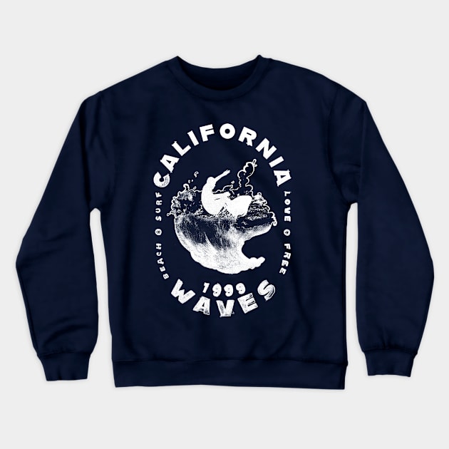 California Cool Surf - Cali Waves Crewneck Sweatshirt by nattsart